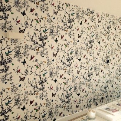 Installing American Handprint Wallpaper, Bond Street, London