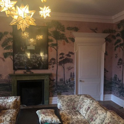 Installing Andrew Martin wallpaper, The Kit Kemp Collection in Nothing Hill, London